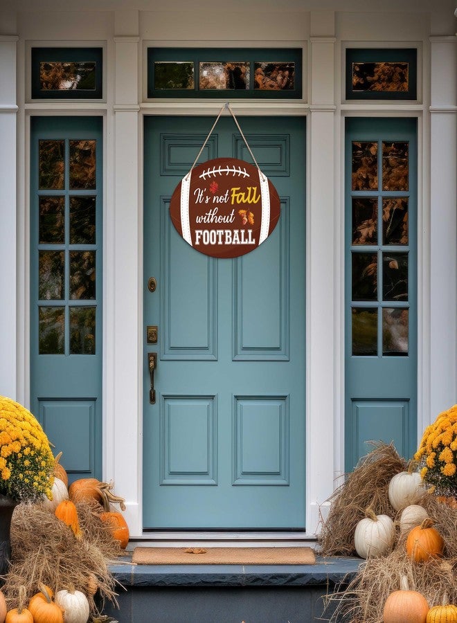 Geefuun Fall Football Sign Front Door Decor - Hanging Wooden Wreath for Autumn Harvest Thanksgiving Home Decorations - Image 2